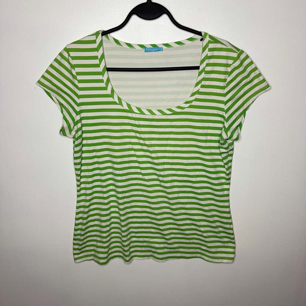 J.McLaughlin Green and White Striped Scoop Neck Short Sleeve Tee Size Large
